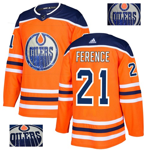 Adidas Oilers #21 Andrew Ference Orange Home Authentic Fashion Gold Stitched NHL Jersey - Click Image to Close